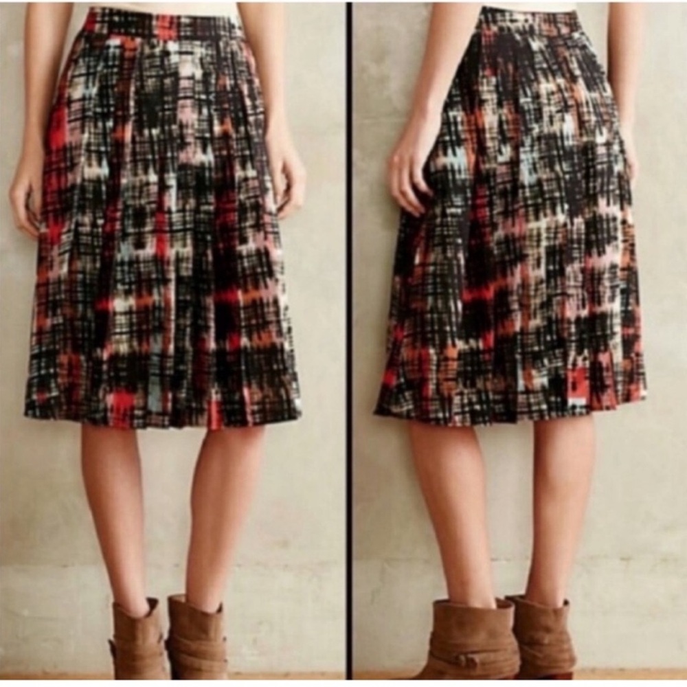 Fynn & Rose Anthropologie pleated abstract modest bohemian a line skirt size 0